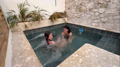 Two hot lesbians pleasure themselves in a steamy shower, worried about being spotted